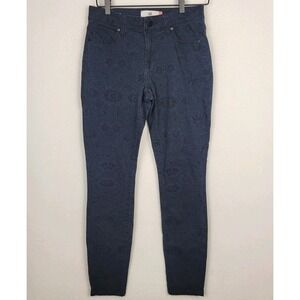 CAbi Curvy Skinny Jeans Womens 6 Blue Black Floral Lace Print Stretch